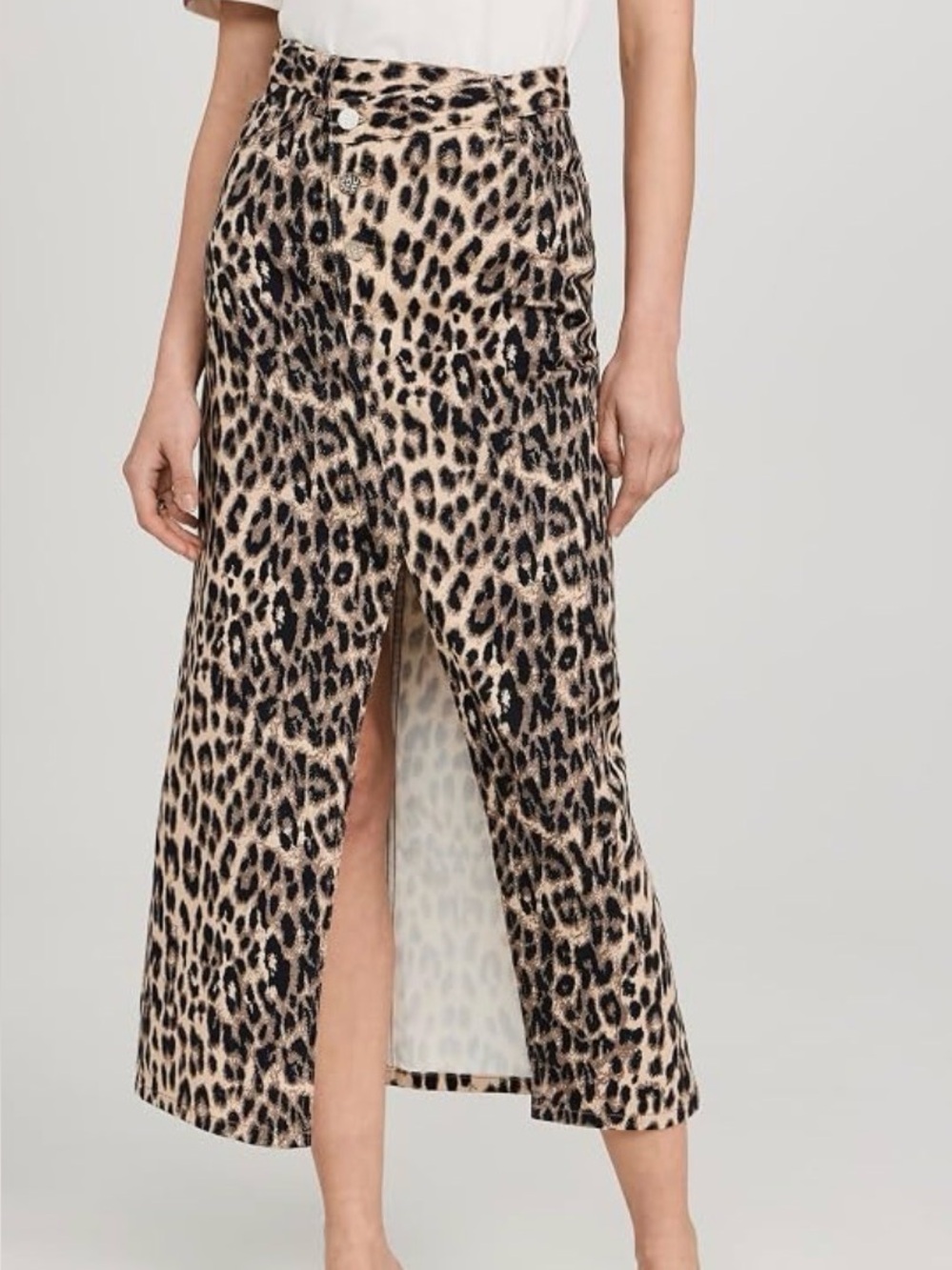 NWTs Leopard Print Front-Slit Midi Skirt - Beige/Black Sz40/8